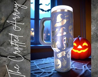 Laser Engraved Ghost Tumbler: 40oz Witchy Halloween Boo Mug