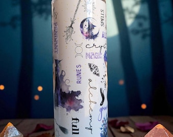 Witchy Alchemy Tumbler: Halloween Symbols, Crystal Design - 20oz