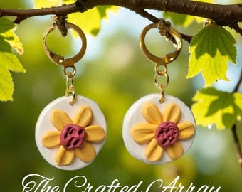 Sunflower Dangle Earrings: Polymer Clay Floral Jewelry