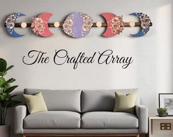 Laser Cut Flower Moon Wood Wall Art - Bohemian Celestial Decor