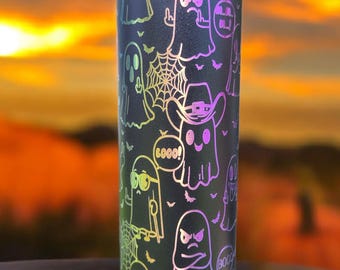 Laser Engraved Ghost Tumbler: Rainbow Halloween Drinkware