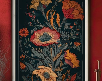Printable Art Vintage Art Vintage Print Antique Art Floral Wall Art Flower Painting Gold tone Decor Reading Nook Vintage Poster Elegant
