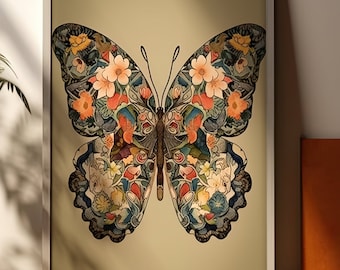 William Morris Inspired Butterfly Art Print Butterfly Print Butterfly Wall Art Butterfly Decor Butterfly Gift Large Wall Art