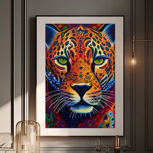Mexican Wall Art Print Jaguar Huichol Folk Art Decor Digital Print Mexican Art Painting and Decor for Your Home Office