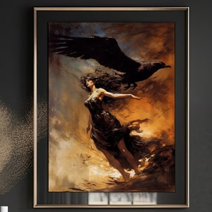 Vintage Black Bird Wall Art Print, Raven Crow Gothic Decor, Animal Lover Gift, Edgar Allan Poe Inspired, Digital Print