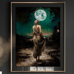 Witch art digital download witch art prints witchy wall art pagan art witch printable moody artwork gothic art witch in forest magic moon