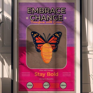 Embrace Change Creativity Poster | Retro Wall Art | Trendy Modern Decor with Green & Pink Artistic Quote