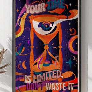Motivationsposter Eye of Time Digitaler Download Inspirierende Kunst mit lebendigen Farben Retro Vibes für persönliches Wachstum Zieleinstellung Dekor