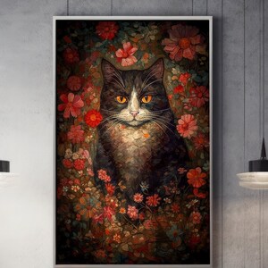 Retrato animal arte impresión gato decoración estilo japonés arte japón gato amante regalo gato impresión gatos ilustración pared arte decoración agente de bienes raíces cierre regalo