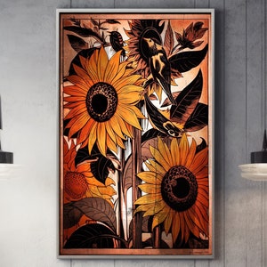Sonnenblumen gelb gelb gelb Sonnenblumen Linolschnitt Linoldruck Sonnenblumen Poster Linoldruck gelb gelb abstraktes Linoldruck Linoldruck Blumen