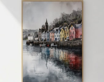 Fresh Spring Morning Watercolor Art Tobermory, Scotland office decoration printable art poster unique home decor