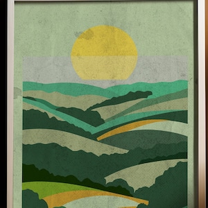 Vintage Green Abstract Sunrise - Motivational Printable Wall Art Digital Download Decoration