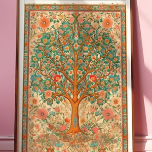 Vintage Cottagecore Botanical Print - Morris Inspired Tree Art Nouveau Floral Wall Art - Unique Forestcore Kitchen Decor