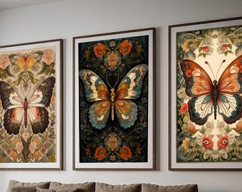 William Morris Inspired Butterfly Art Print Butterfly Print Butterfly Wall Art Butterfly Decor Butterfly Gift Large Wall Art