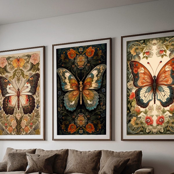 William Morris Inspired Butterfly Art Print Butterfly Print Butterfly Wall Art Butterfly Decor Butterfly Gift Large Wall Art