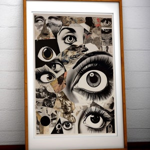 Original Art Spooky Creepy wall Decor surreal Gothic Art Macabre Eyes artwork All seeing cottagecore poster
