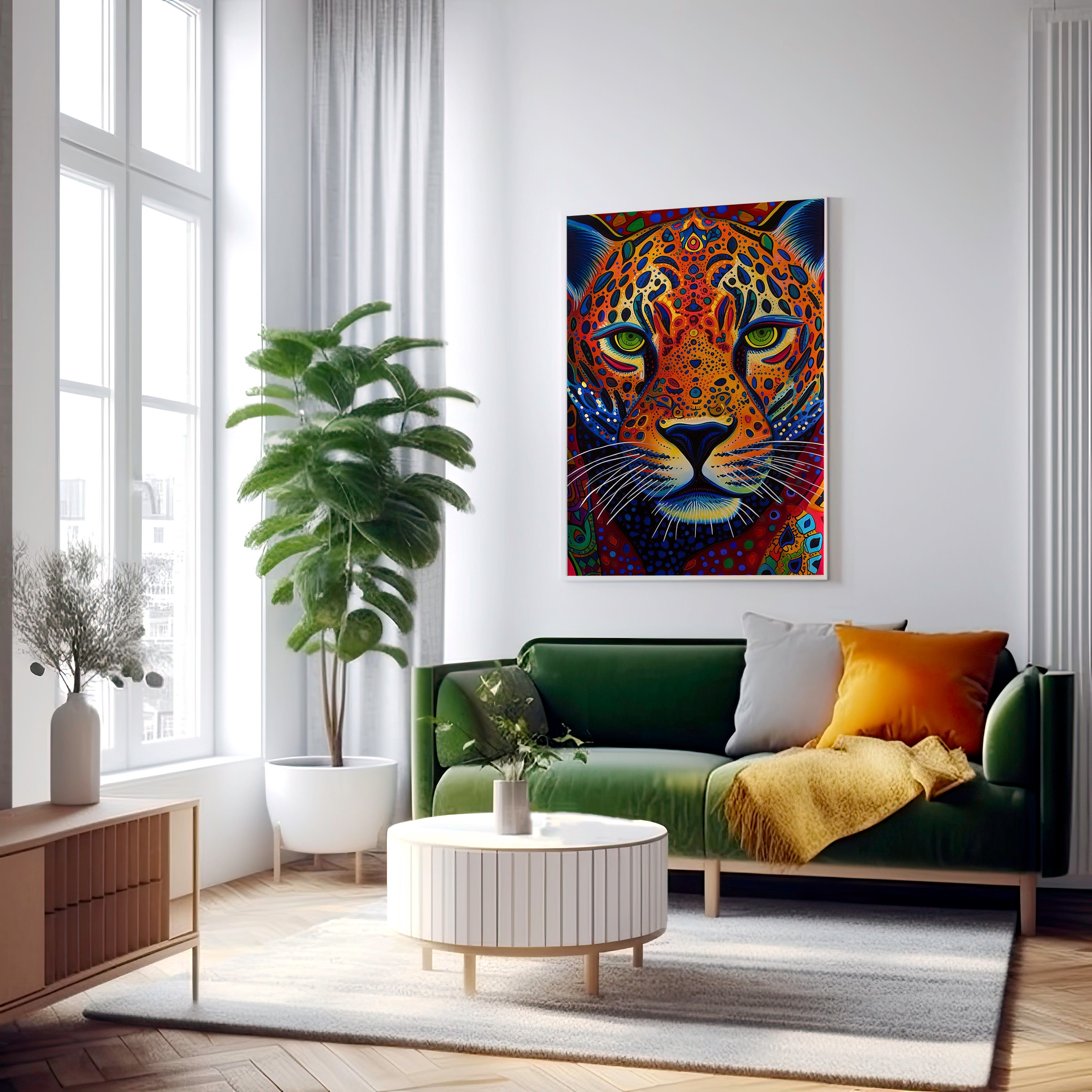 Mexican Wall Art Print Jaguar Huichol Folk Art Decor Digital Print ...