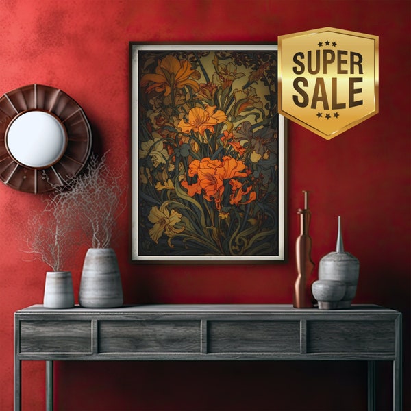 Art Nouveau Print Flower Art Print Vintage Flower Print Botanical Print Eclectic Wall Downloadable Prints Vintage Poster Printable Wall Art