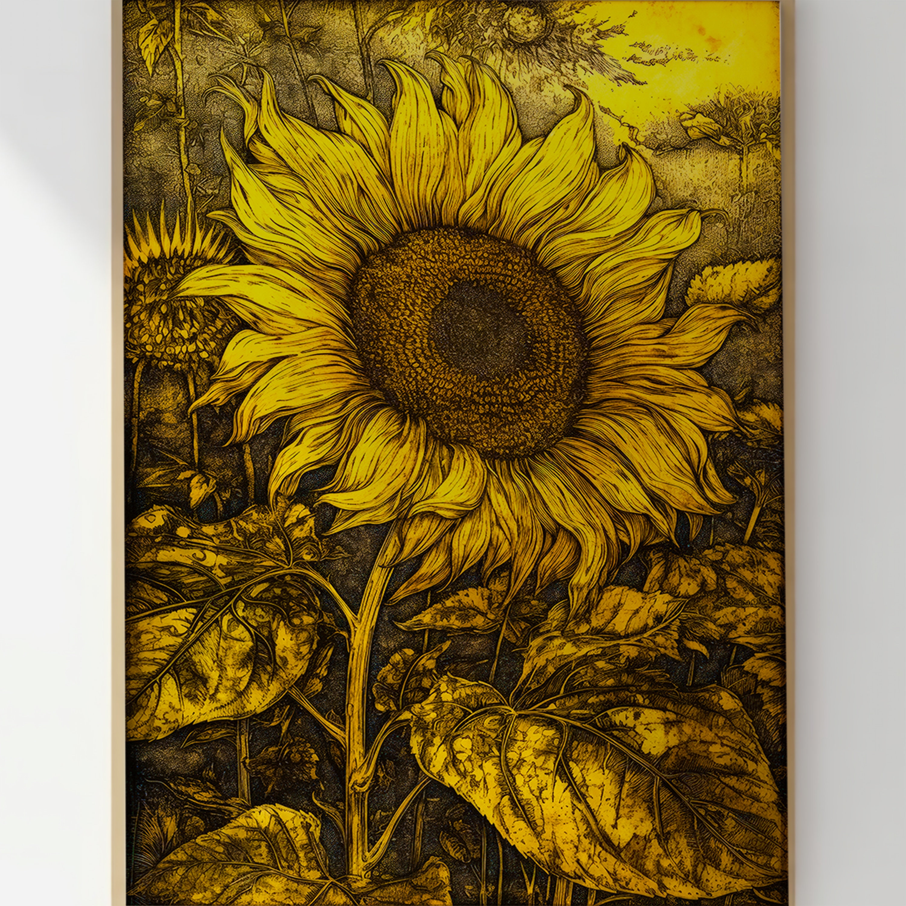 Vintage Sunflower Print Flower Illustration Botanical Prints Retro