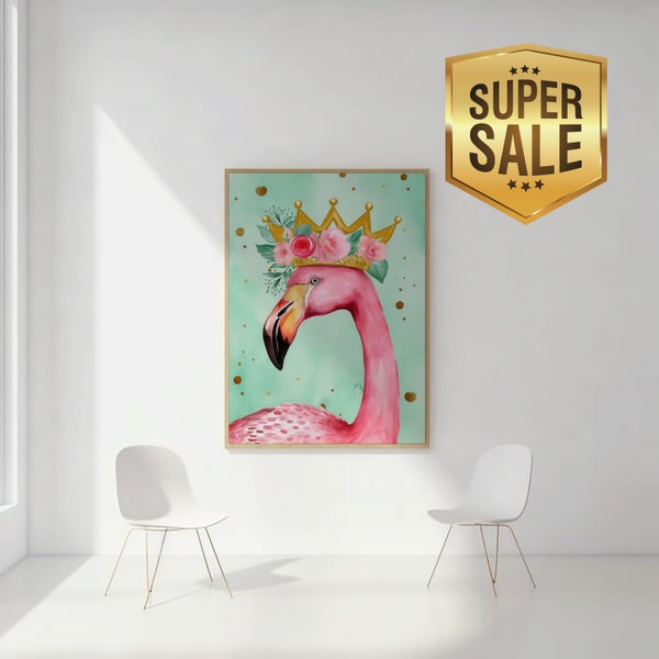 Pink contemporary poster, modern digital download, instant download print, bedroom decor, living room accent, unique room art Flamingo Art