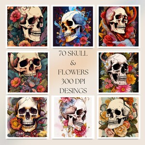 Gothic Blooms Collection: 70 Enchanting Skull & Floral Halloween Wall Art Printables