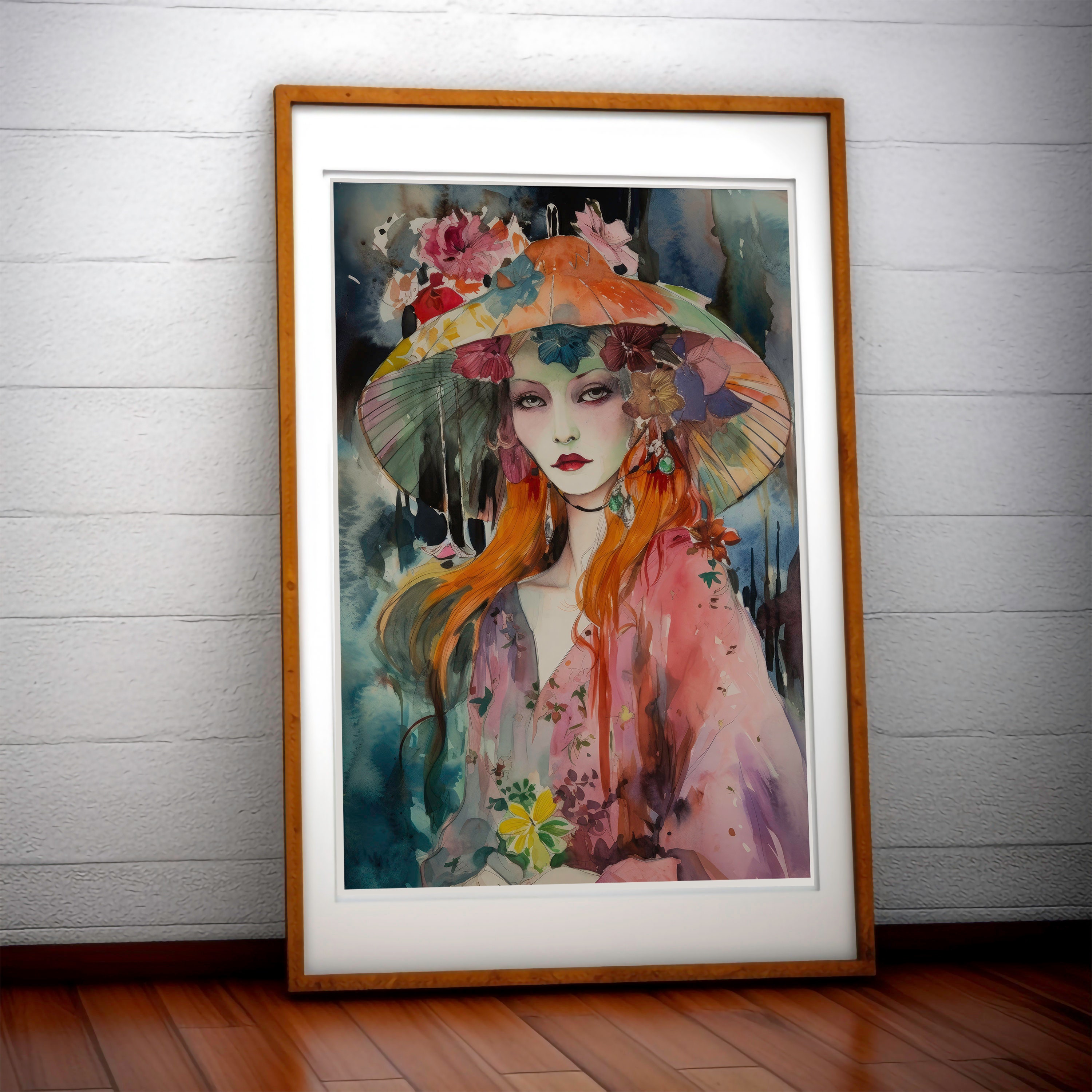 Vintage Aesthetic Watercolor Wall Art Trendy Boho Chic Woman With ...
