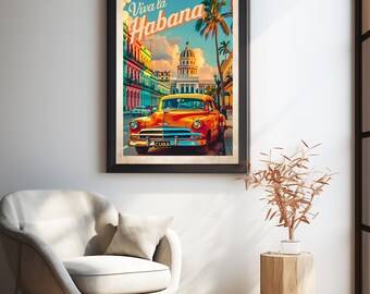 Summer Cuba アートポスター A2版 Havana Cuba Digital Art Print Travel Gift City Skyline Cuban