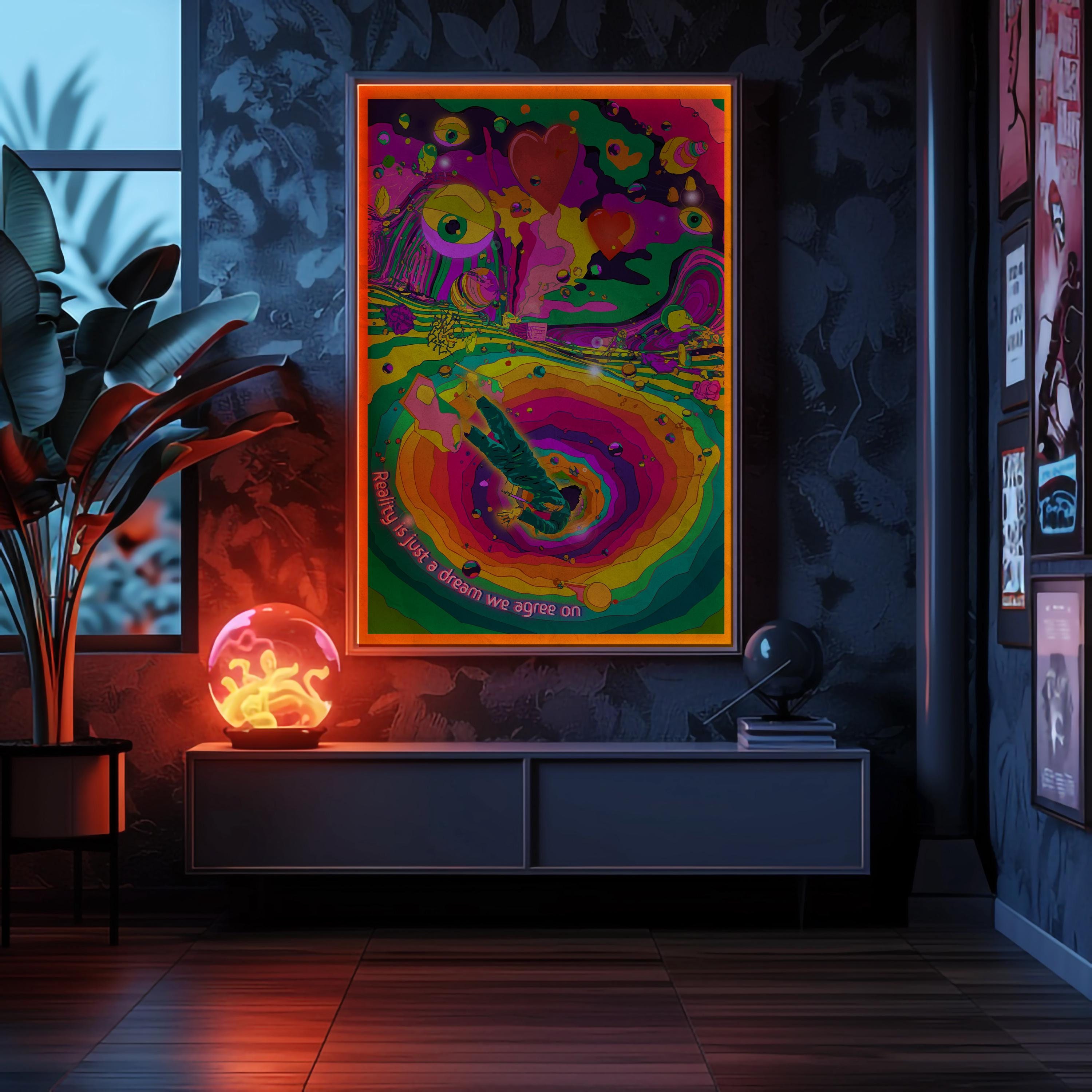 Surreal Psychedelic Art Poster - Reality is a Dream Digital Download for Retro Decor