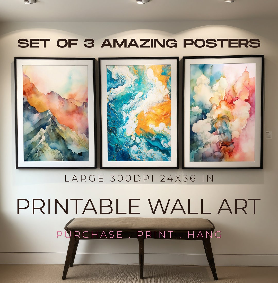Set of 3 Prints Abstract Wall Art Set of 3 Colorful Wall Art Printable ...