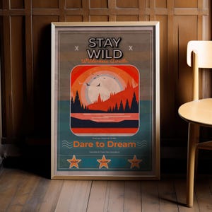 Stay Wild Creativity Poster | Retro Quote Wall Art | Trendy Modern Green & Pink Poster