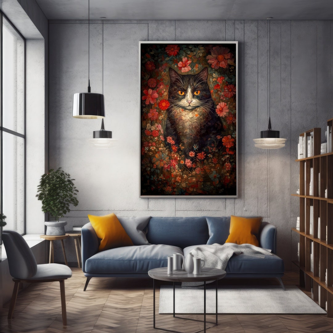 Animal Portrait Art Print Cat Decor Japanese Style Art Japan Cat Lover ...