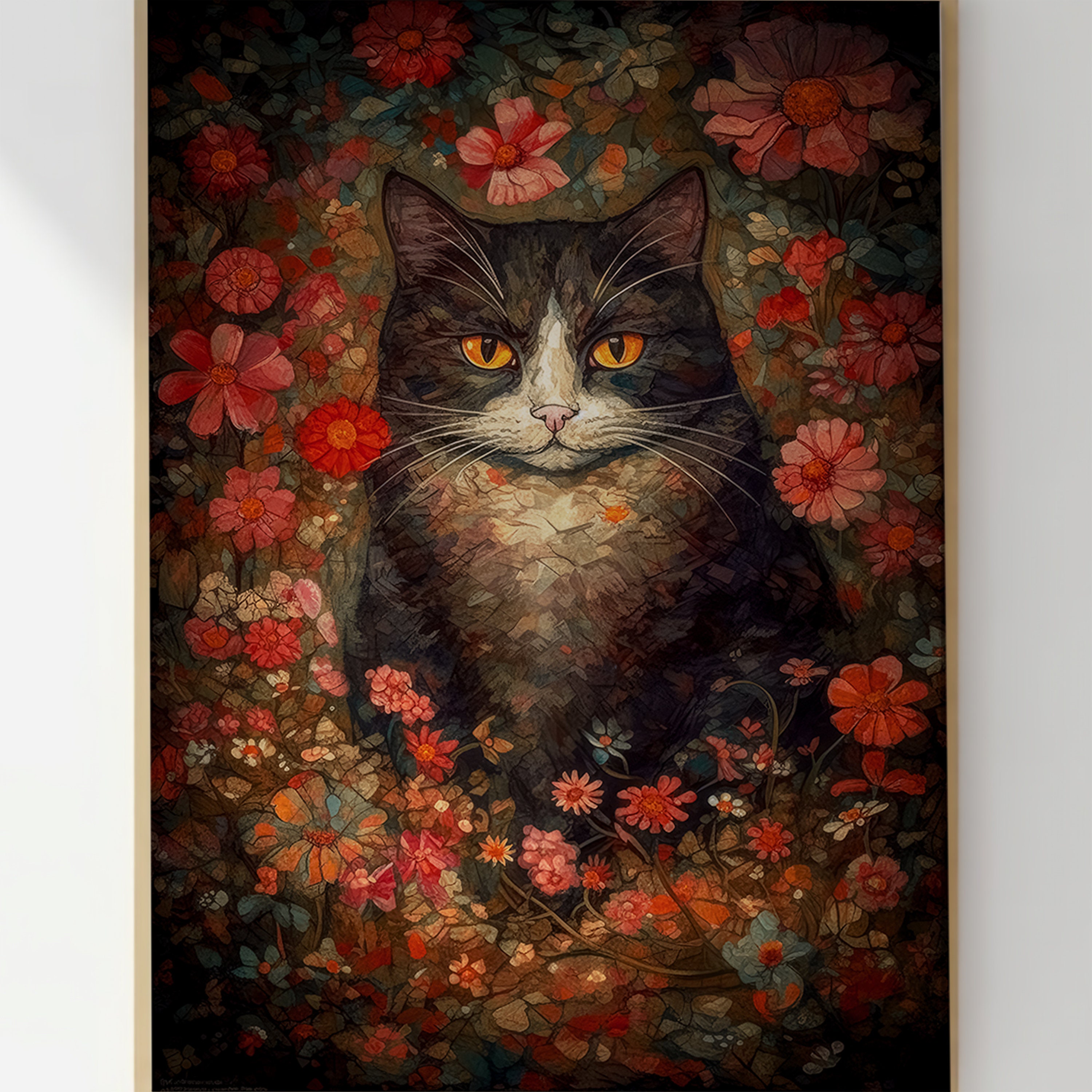 Animal Portrait Art Print Cat Decor Japanese Style Art Japan Cat Lover ...
