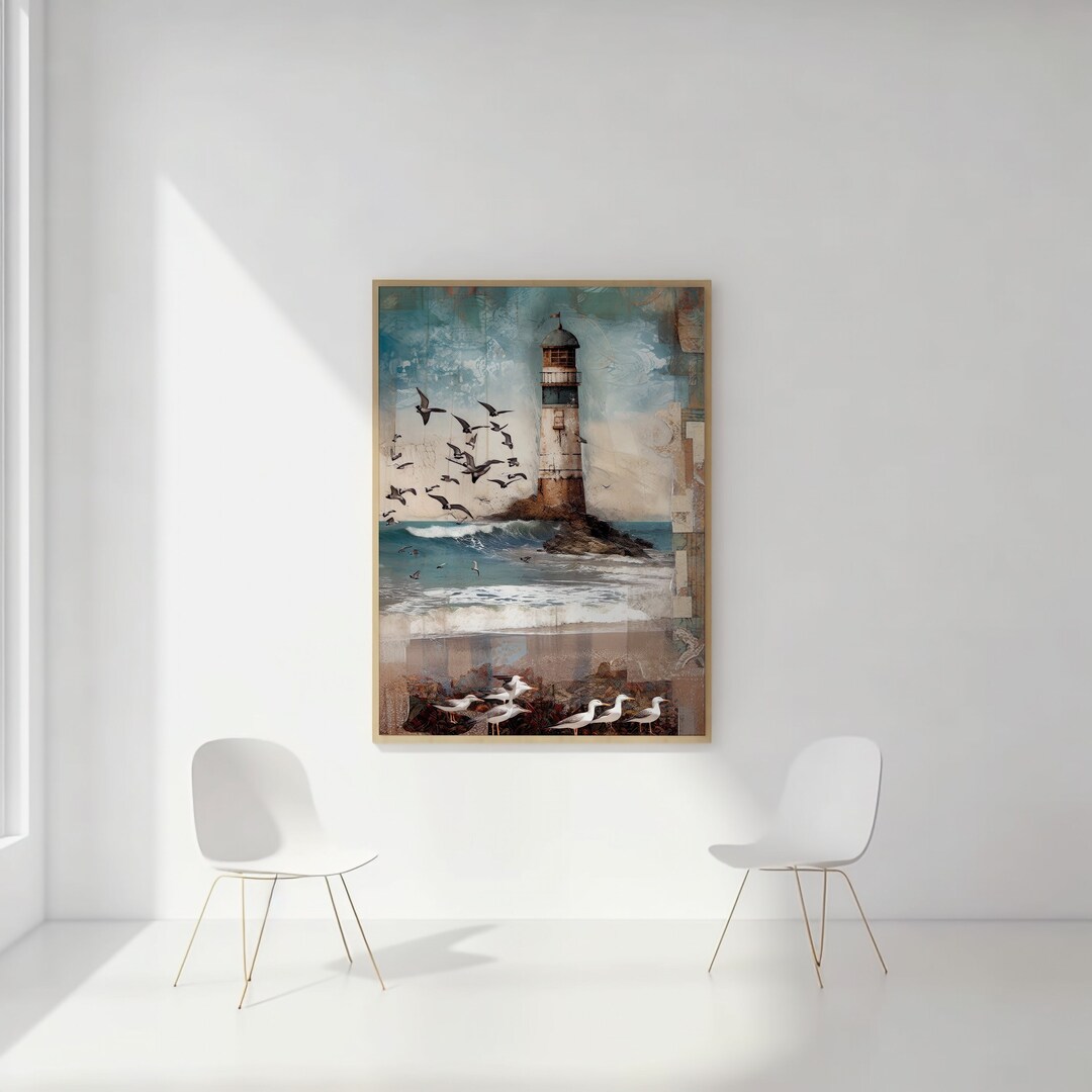 Vintage Coastal Art Print Beach House Wall Decor Seaside Painting Beach