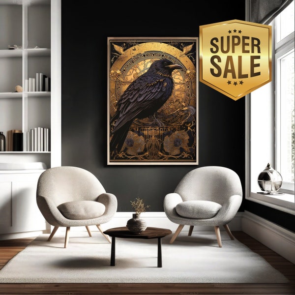 Magical Raven and Crow Art Print Gothic Decor Witchcraft Black Bird Printable Halloween Spooky Tarot Home Decor