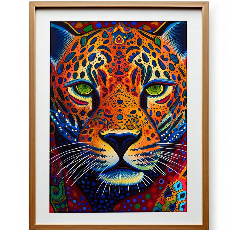 Mexican Wall Art Print Jaguar Huichol Folk Art Decor Digital Etsy