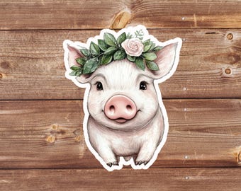 Cute Pig Sticker – Adorable Pig Vinyl Sticker for Laptops, Water Bottles, Journals & More | Farm Animal Lover Gift | Gift for Mom