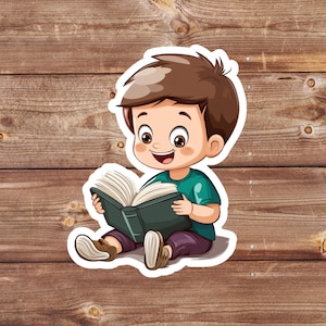 Boy Reading his Bible Sticker – Christian Vinyl Sticker | Faith-Based Inspirational Sticker for Laptops | Christian Gift