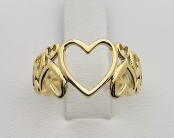 Diamond Heart Ring Heart Ring Engraved Wedding Ring Heart Solid 14K Gold Six Stone Ring Dainty Engagement Real Gold Heart Ring