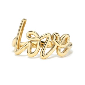 14K Solid Gold Love Ring I Love Script Stackable Band For Women And Girls I Gold Love Written Ring I Couples Love Ring I Unique Love Ring.