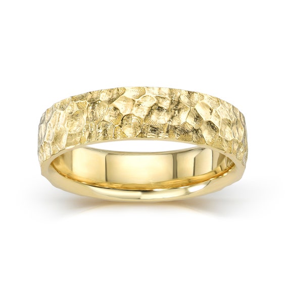 Fede nuziale martellata 14K I Fascia da uomo in oro massiccio I