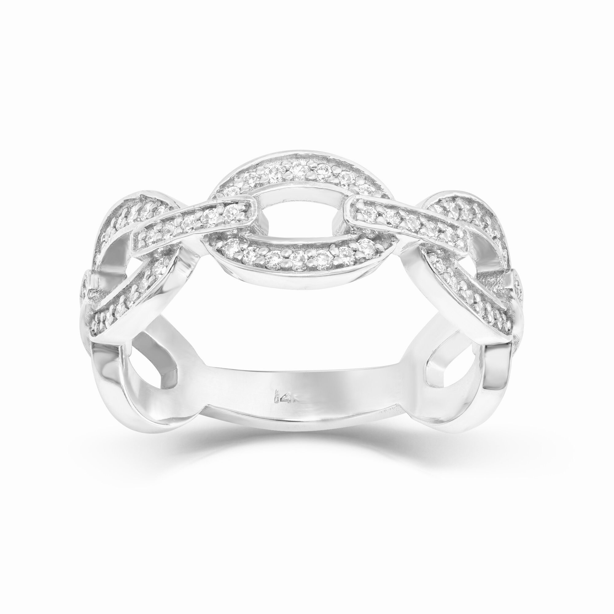 14K Gold Chain Ring I Women Diamond Link Ring I Dainty Diamond Etsy