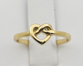 14K hjärtknutring för kvinnor | Kärleksring i gult guld | Kärlekshjärtring | Ring med ett enda hjärta | Elegant löftering | Unik design.