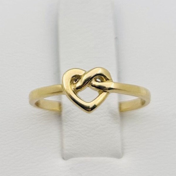 14K Women's Heart Knot Ring I Yellow Gold Love Ring I Love Heart Ring I Single Heart Ring I Dainty Promise Ring I Unique Design.