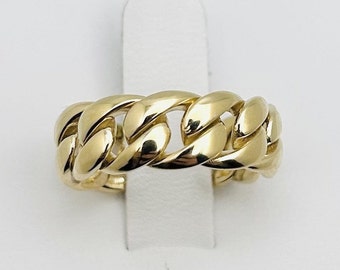 14k Gold Cuban Chain Ring I Dome Cuban Ring I Solid Gold Cuban Ring I Solid Gold Cuban Link Chain Ring I 7.00 MM Wide Miami Cuban I Unique.