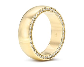 14K Solid Dome Diamond Band I 6MM Wide Men's Diamond Band I Dome Wedding Band I Men's Diamond Promise Band I Unique Diamond Wedding Band.