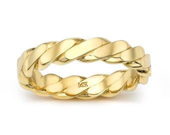14K Braided Gold Ring I 4MM Wide Twist Chain Ring I Promise Link Ring I Curb Chain Ring I Stacking Ring I Unique Gold Curb Link Ring.