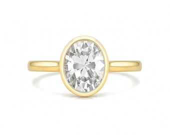 Oval Lab Diamond I Bezel Set I Lotus Tulip Like Desing I Pave Bridge Unique Setting I Oval Cut Wedding Ring I Modern Promise Ring I Unique.