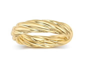 14K Yellow 4.50 MM Wide Wedding Band I Rope Like Ring I Gold Braid Promise Ring I Solid Gold Twist Ring I Unique Gold Ring.