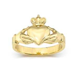 14K Gold Claddagh Rope Shank I Hearts On Fire I Celtic Claddagh Ring I Irish Celtic Claddagh Ring I Unique Irish Claddagh Heart Ring.