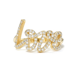 14k Gold Diamond Love Ring I Total Diamond Weight 0.32 Ctw I Diamond Love Ring I Minimalist Ring I Dainty Name Ring I Unique Love Ring.